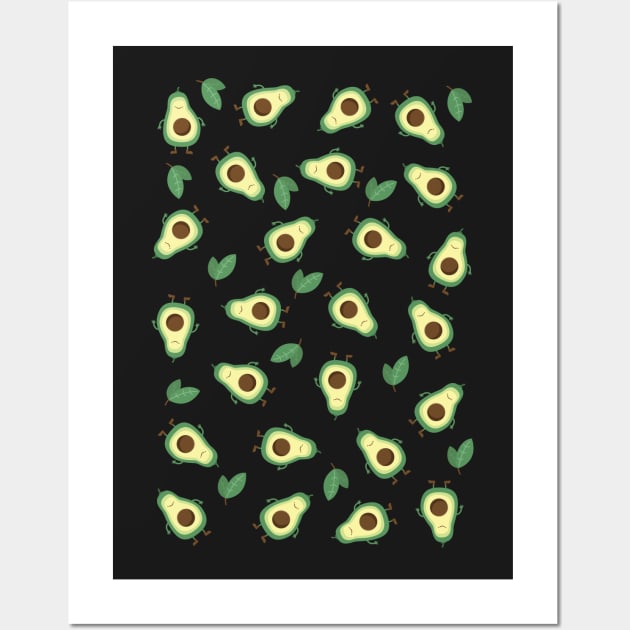 Avocado Pattern with black background Wall Art by burropatterns